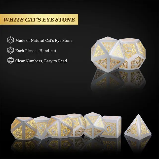 Level Up Premium Dice | Cat Eye Gemstone | Gold Patterned