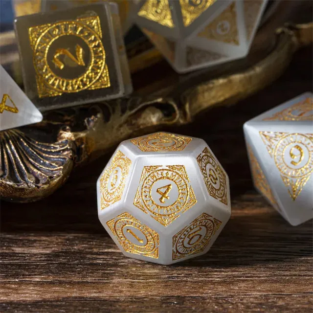 Level Up Premium Dice | Cat Eye Gemstone | Gold Patterned