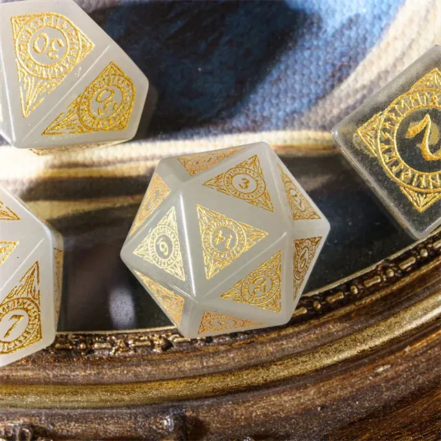 Level Up Premium Dice | Cat Eye Gemstone | Gold Patterned