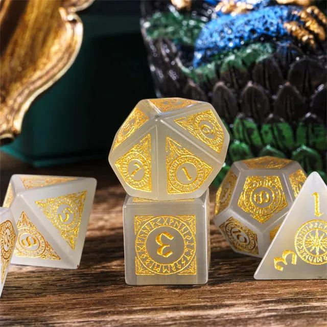 Level Up Premium Dice | Cat Eye Gemstone | Gold Patterned
