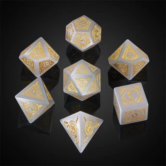 Level Up Premium Dice | Cat Eye Gemstone | Gold Patterned