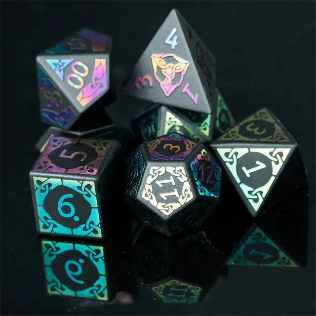 Level Up Premium Dice | Obsidian Gemstone |  Rainbow Pattern