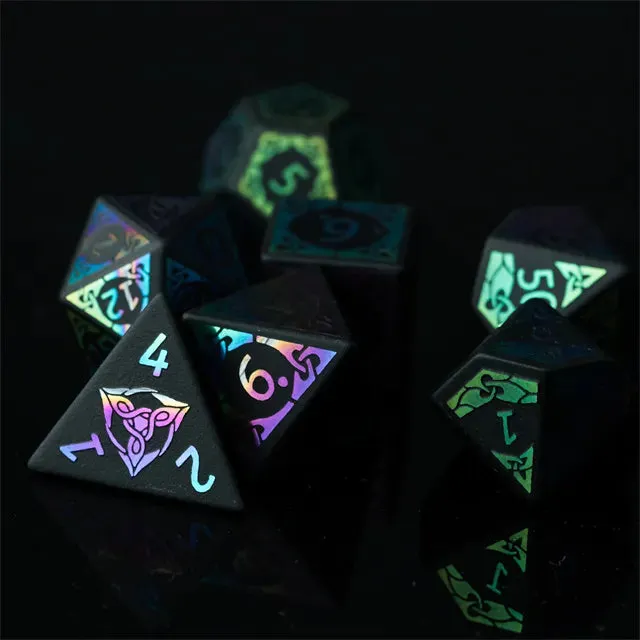 Level Up Premium Dice | Obsidian Gemstone |  Rainbow Pattern