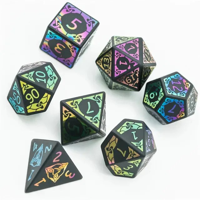 Level Up Premium Dice | Obsidian Gemstone |  Rainbow Pattern