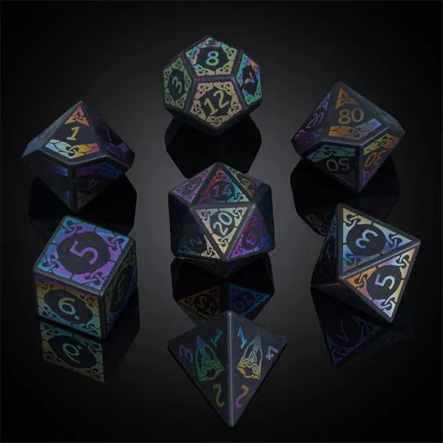 Level Up Premium Dice | Obsidian Gemstone |  Rainbow Pattern