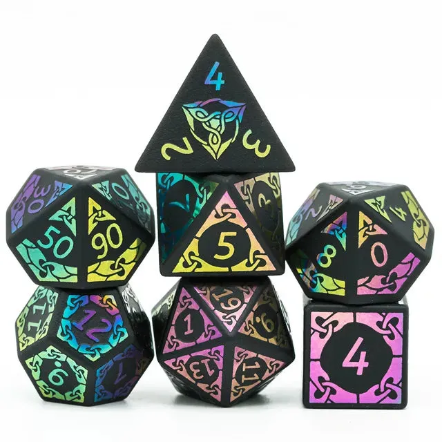 Level Up Premium Dice | Obsidian Gemstone |  Rainbow Pattern