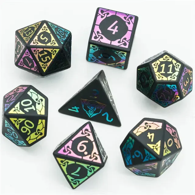 Level Up Premium Dice | Obsidian Gemstone |  Rainbow Pattern