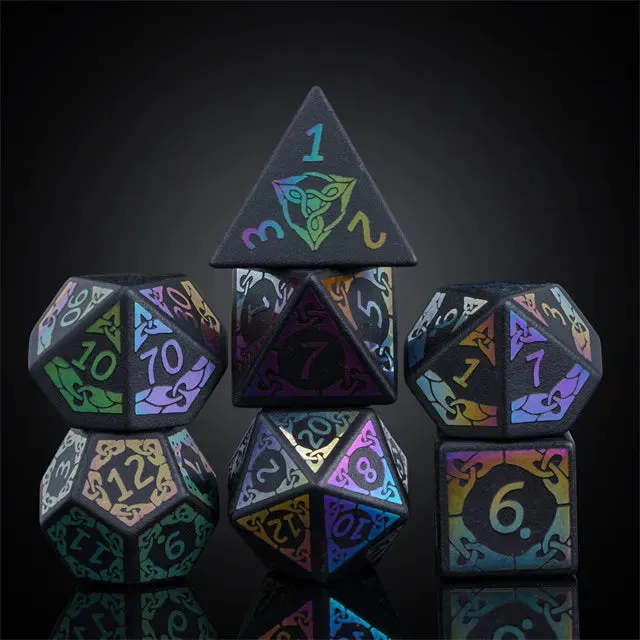 Level Up Premium Dice | Obsidian Gemstone |  Rainbow Pattern