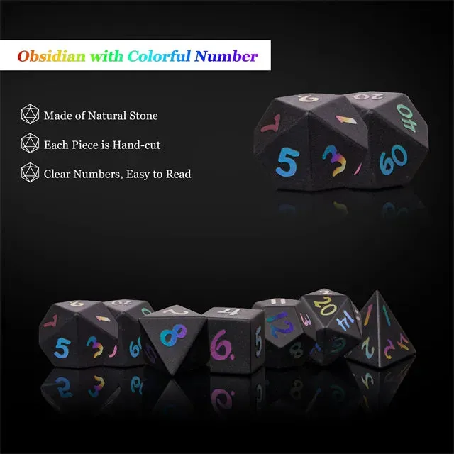 Level Up Premium Dice | Obsidian Gemstone |  Rainbow