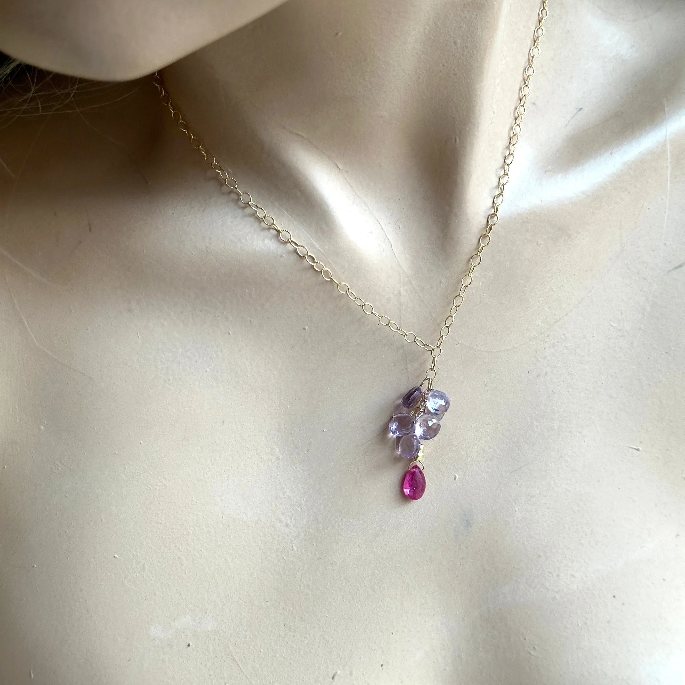 Lilac Amethyst cluster with Pink Sapphire Necklace