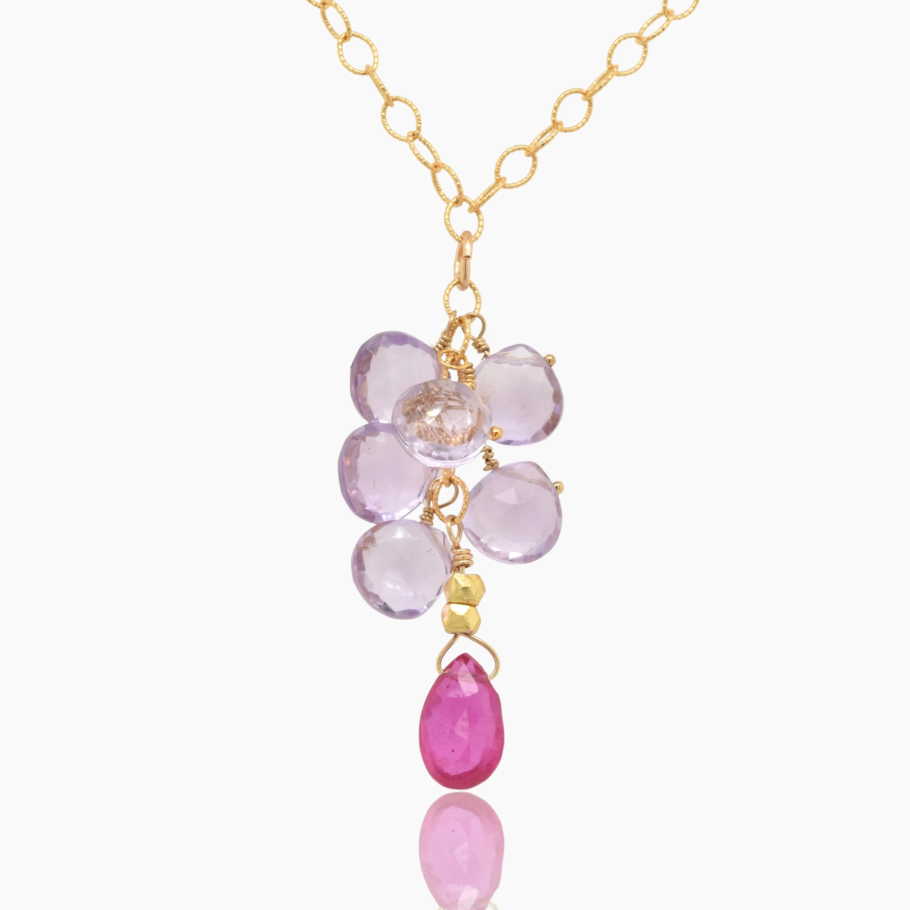Lilac Amethyst cluster with Pink Sapphire Necklace