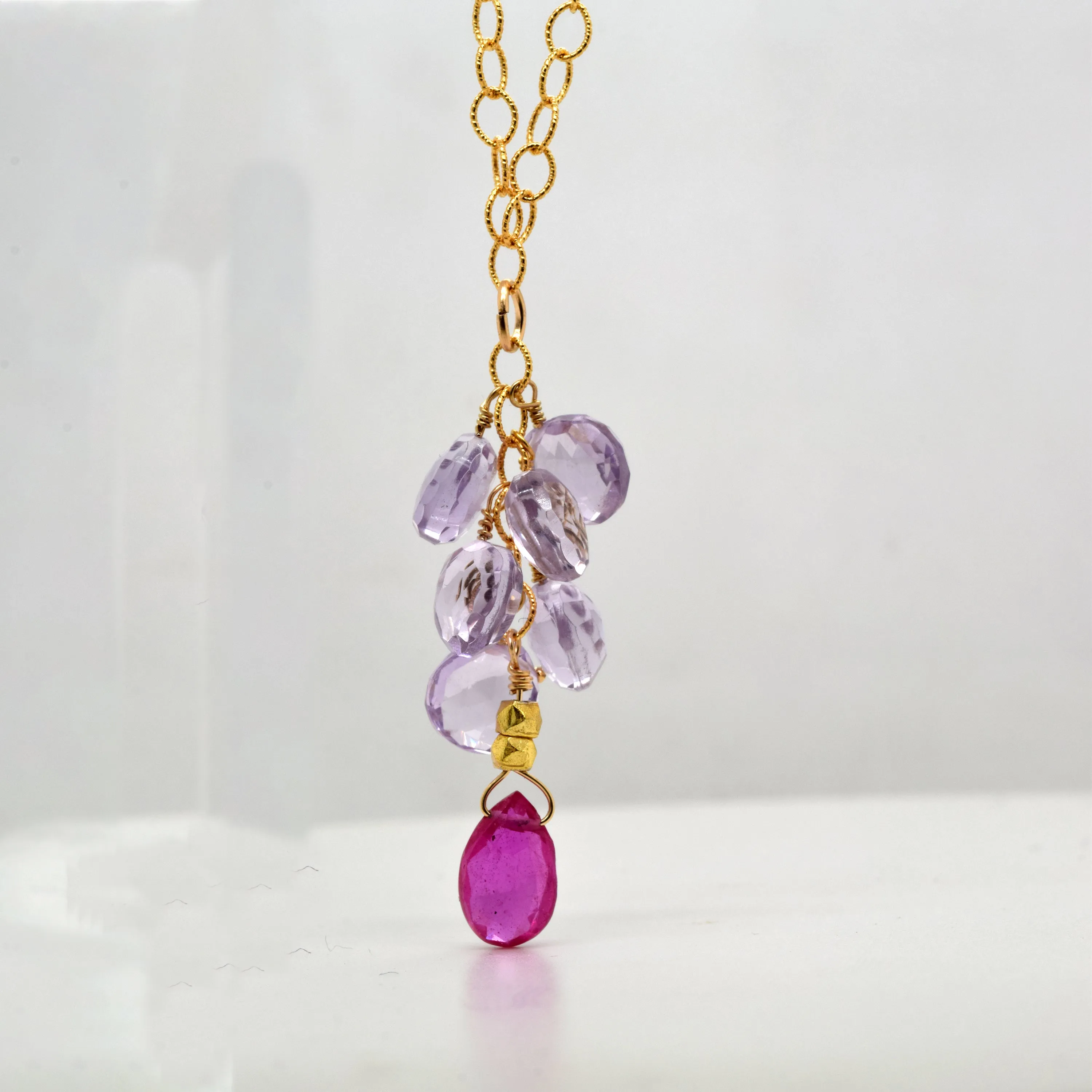 Lilac Amethyst cluster with Pink Sapphire Necklace