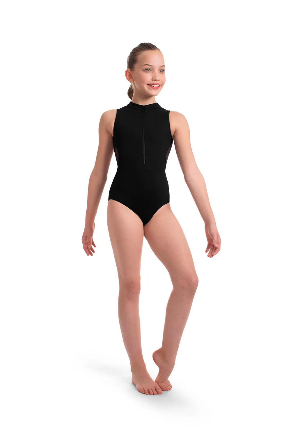 LS55082G - Bloch Aluette High Neck Branded Mesh Back Girls Leotard