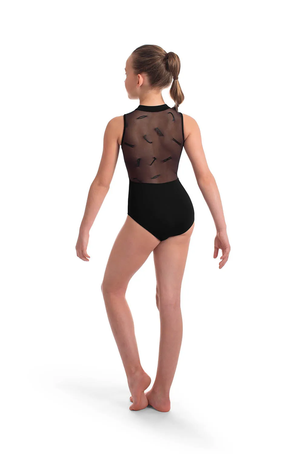 LS55082G - Bloch Aluette High Neck Branded Mesh Back Girls Leotard