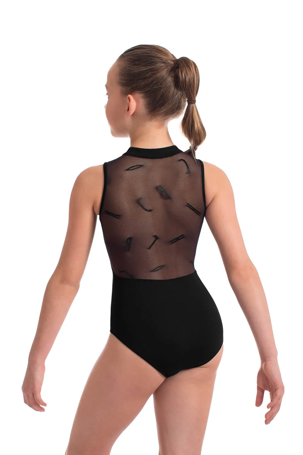 LS55082G - Bloch Aluette High Neck Branded Mesh Back Girls Leotard