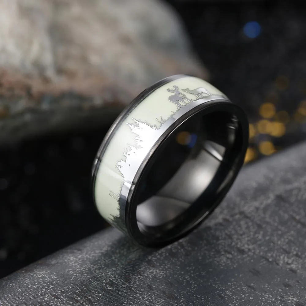 Luminous Black Tungsten Hunting Deer Ring