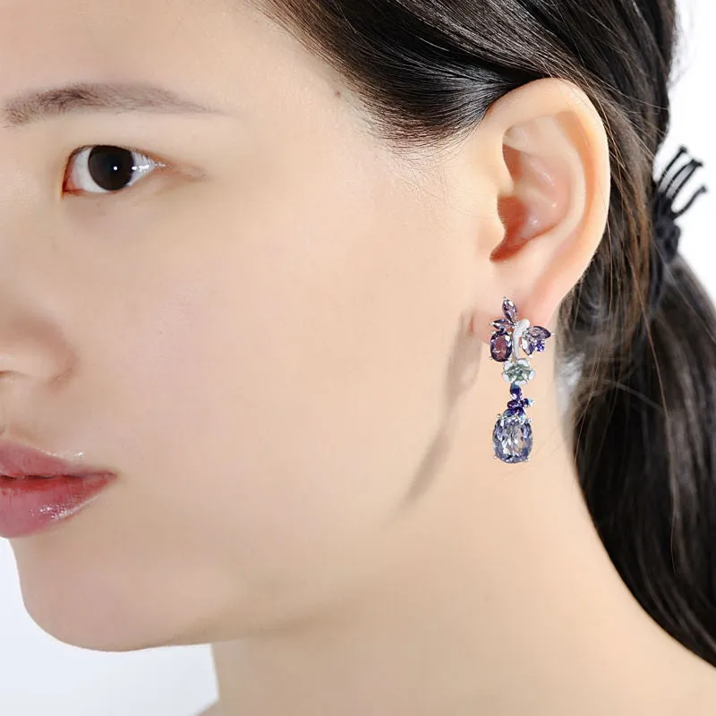 Luxury Flower Amethyst Jewelry Set Ring Earrings Women Jewelry