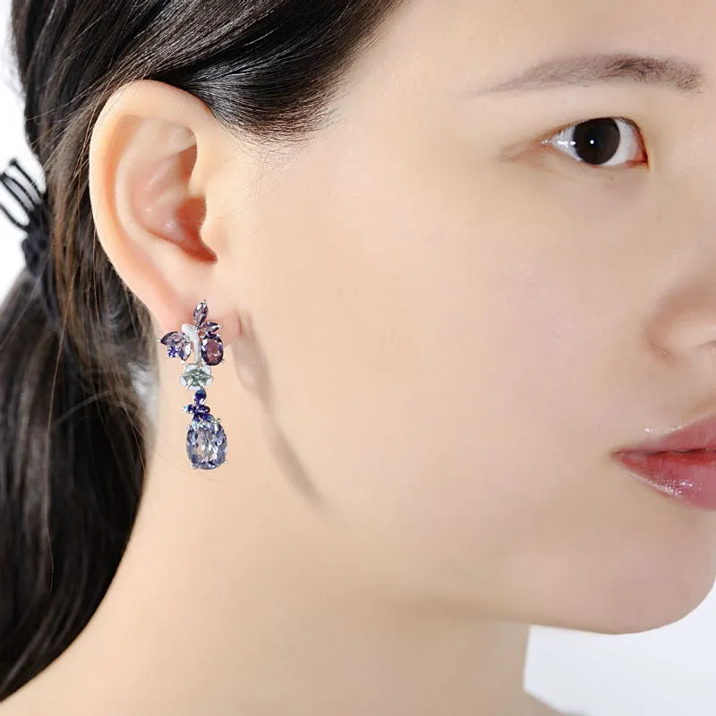 Luxury Flower Amethyst Jewelry Set Ring Earrings Women Jewelry
