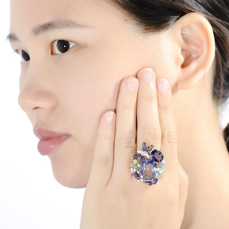 Luxury Flower Amethyst Jewelry Set Ring Earrings Women Jewelry