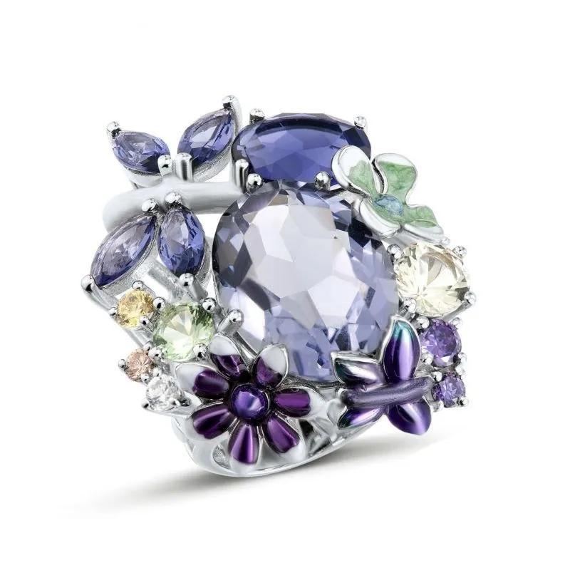 Luxury Flower Amethyst Jewelry Set Ring Earrings Women Jewelry