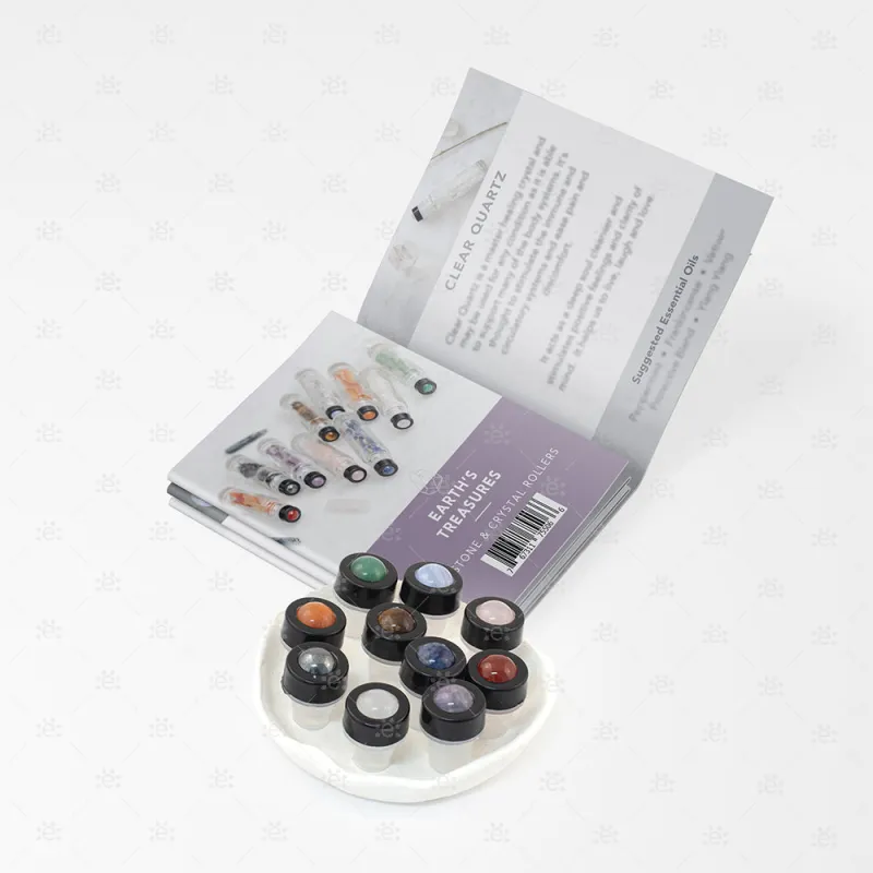 Luxury Gemstone & Crystal Rollerballs (10 Roller Pack) with Instructional Multi-Folded Brochure
