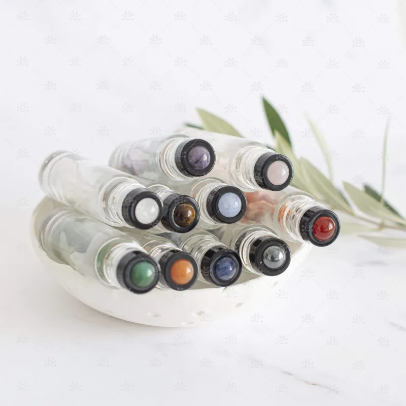 Luxury Gemstone & Crystal Rollerballs (10 Roller Pack) with Instructional Multi-Folded Brochure