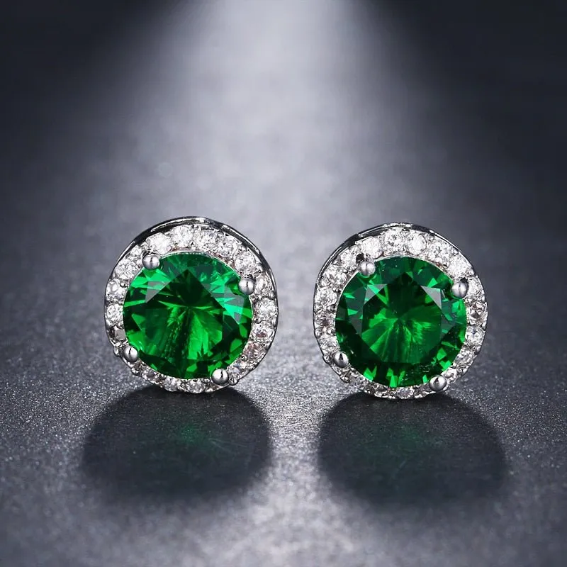 Luxury Green Flower Stud Earings For Women Bridal Jewelry