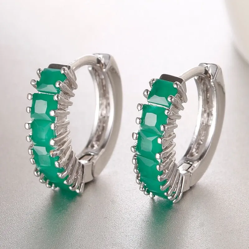 Luxury Green Flower Stud Earings For Women Bridal Jewelry