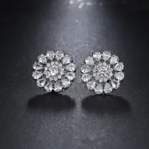 Luxury Green Flower Stud Earings For Women Bridal Jewelry