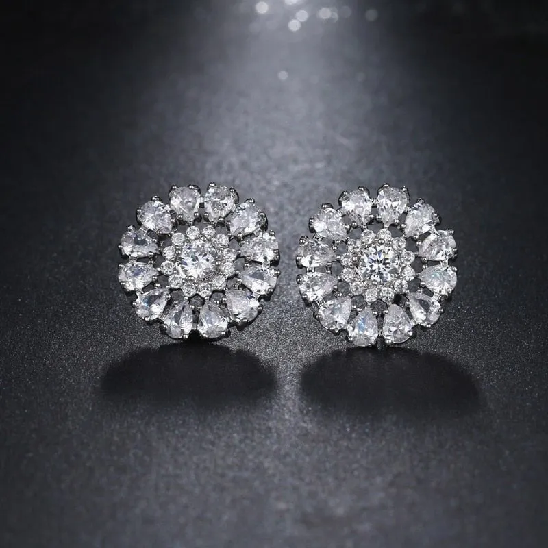 Luxury Green Flower Stud Earings For Women Bridal Jewelry