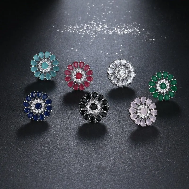 Luxury Green Flower Stud Earings For Women Bridal Jewelry