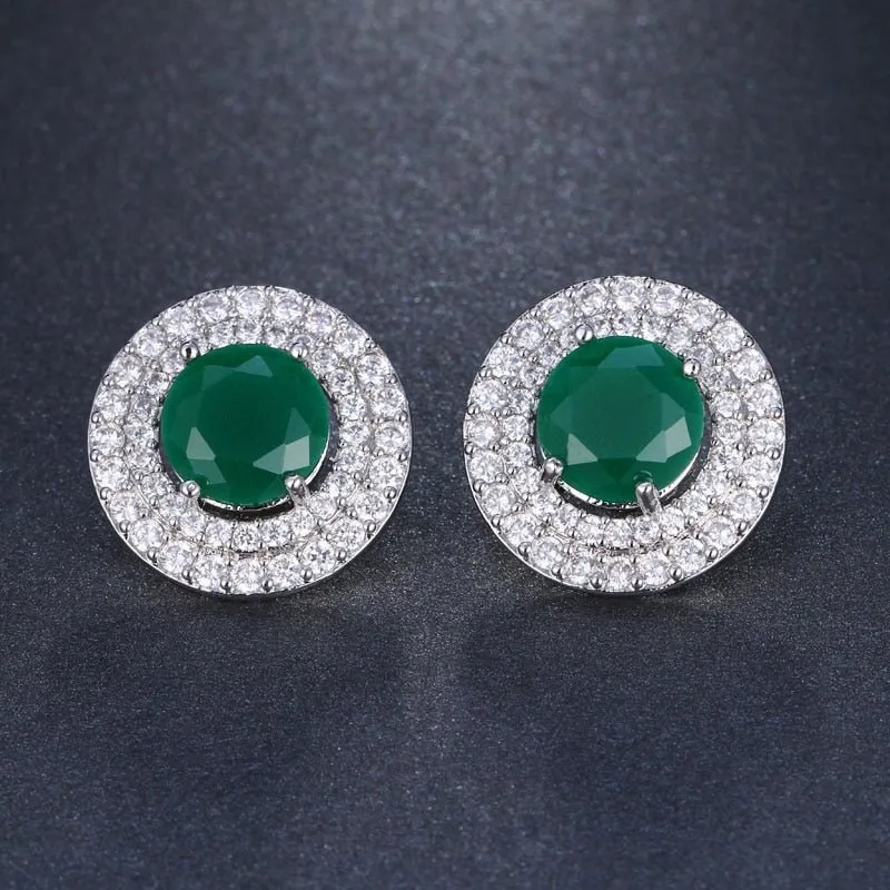 Luxury Green Flower Stud Earings For Women Bridal Jewelry