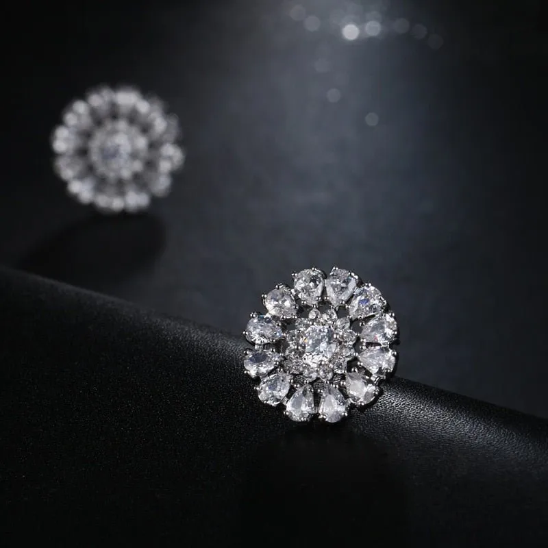Luxury Green Flower Stud Earings For Women Bridal Jewelry