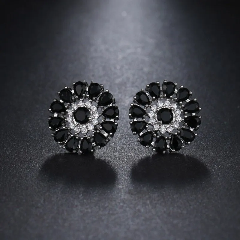 Luxury Green Flower Stud Earings For Women Bridal Jewelry