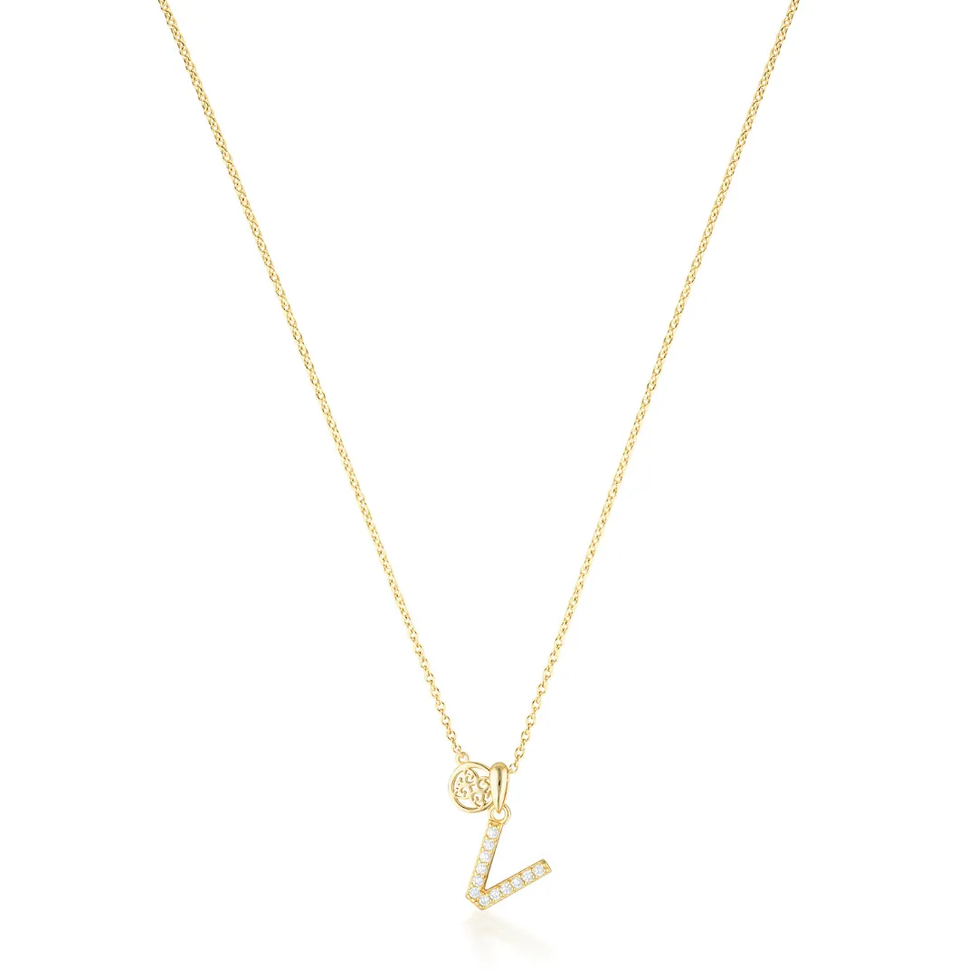 LUXURY LETTERS V INITIAL PENDANT GOLD