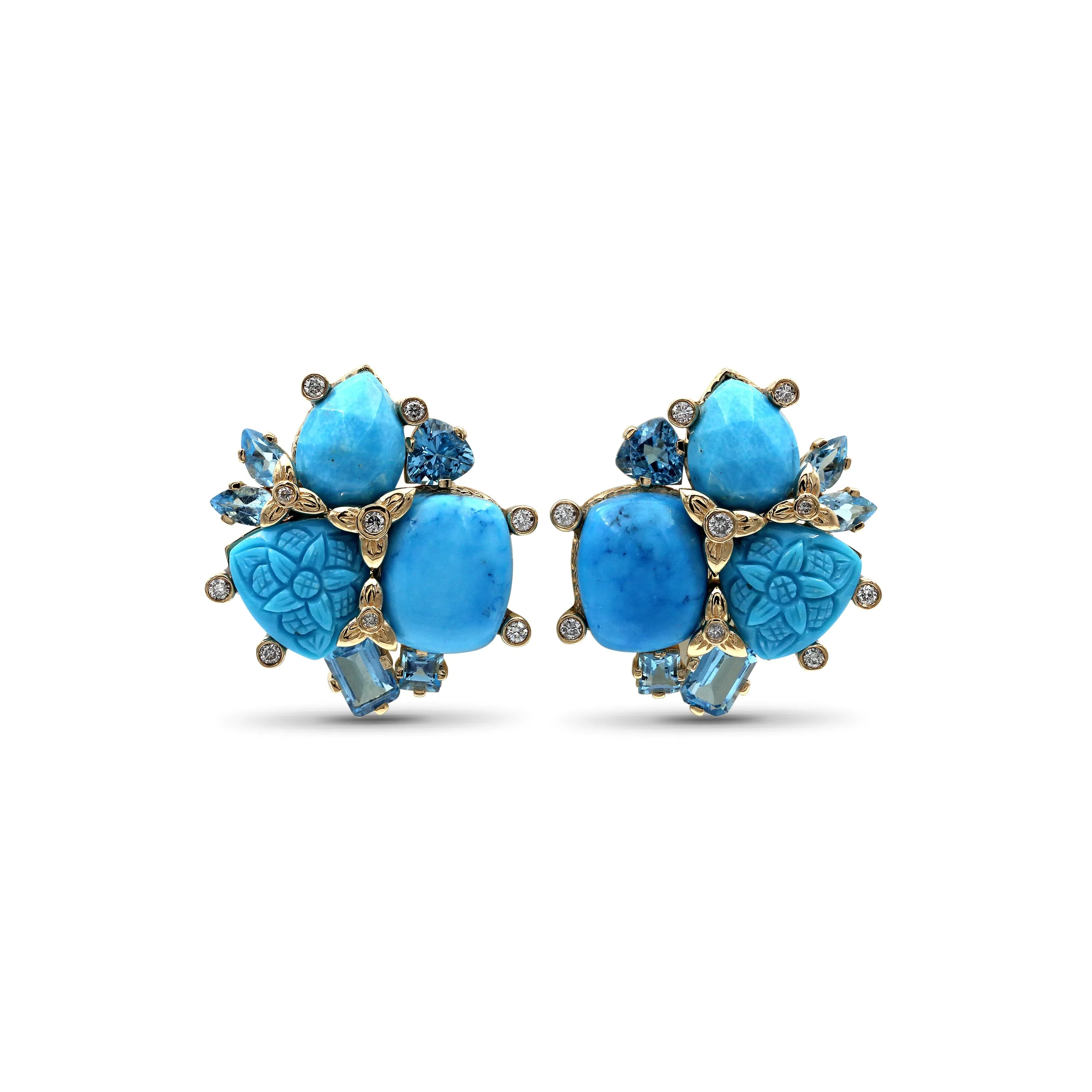 Luxury Turquoise 25ct Blue Topaz 4.1ct and Diamond 0.30ct Earring in 18K Gold