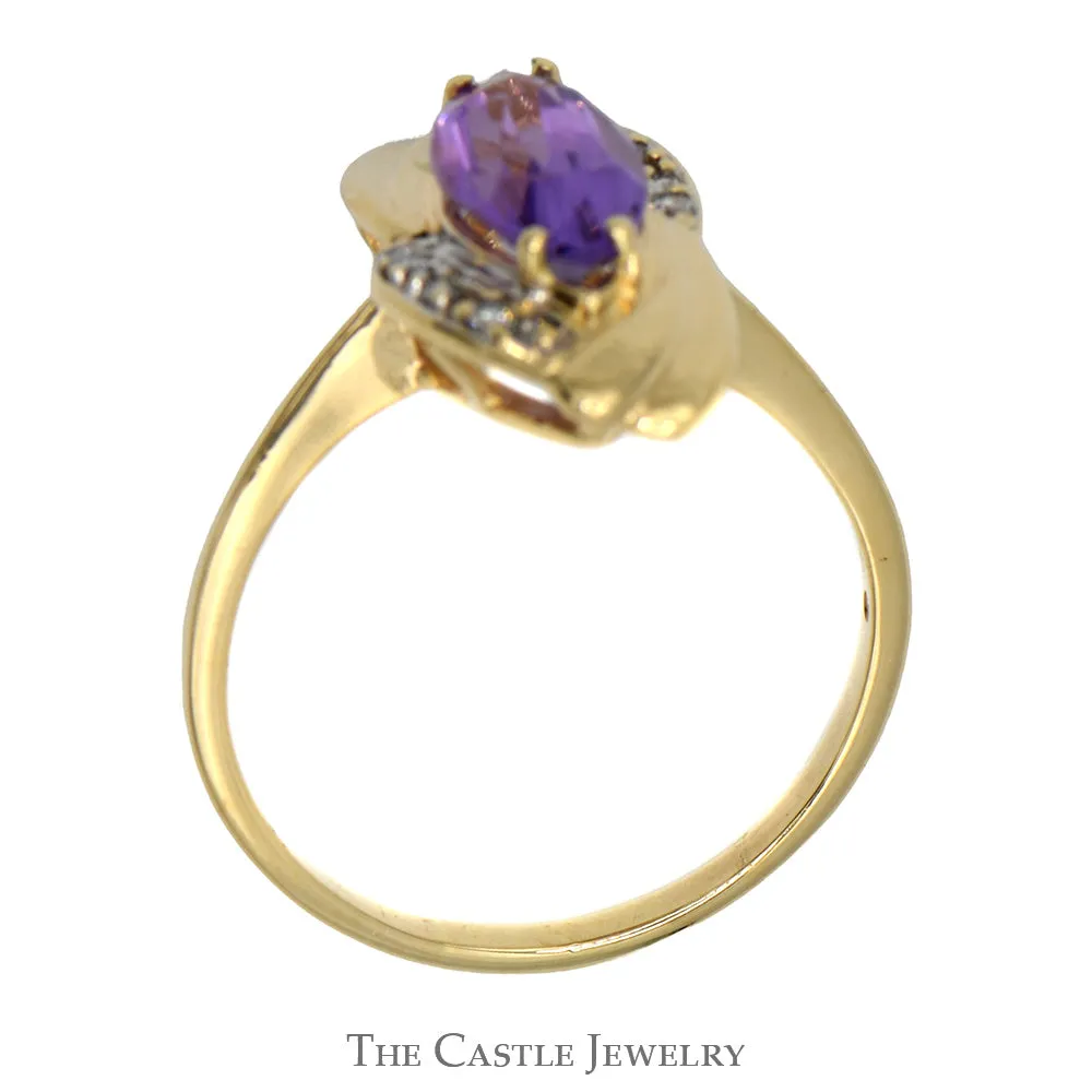Marquise Shaped Amethyst Ring with Diamond Accents in 10k Yellow Gold