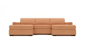 Mas Mesa 122" Deep Leather Double Chaise With Armless Chair