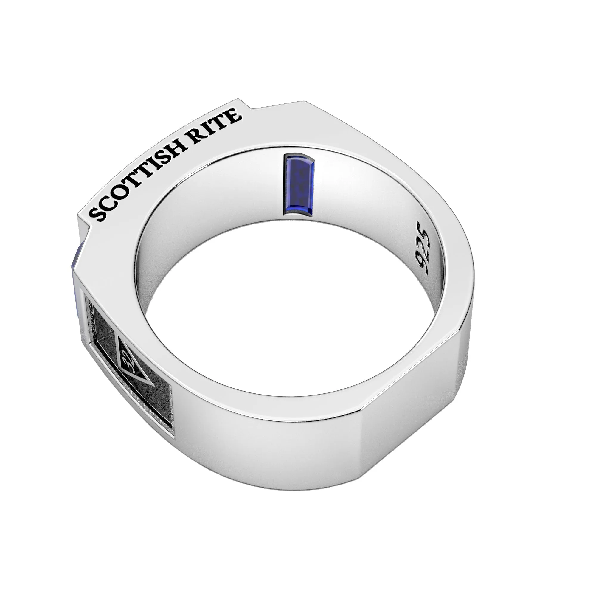 Men's 8mm 925 Sterling Silver Scottish Rite Synthetic Sapphire Masonic Ring