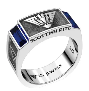 Men's 8mm 925 Sterling Silver Scottish Rite Synthetic Sapphire Masonic Ring