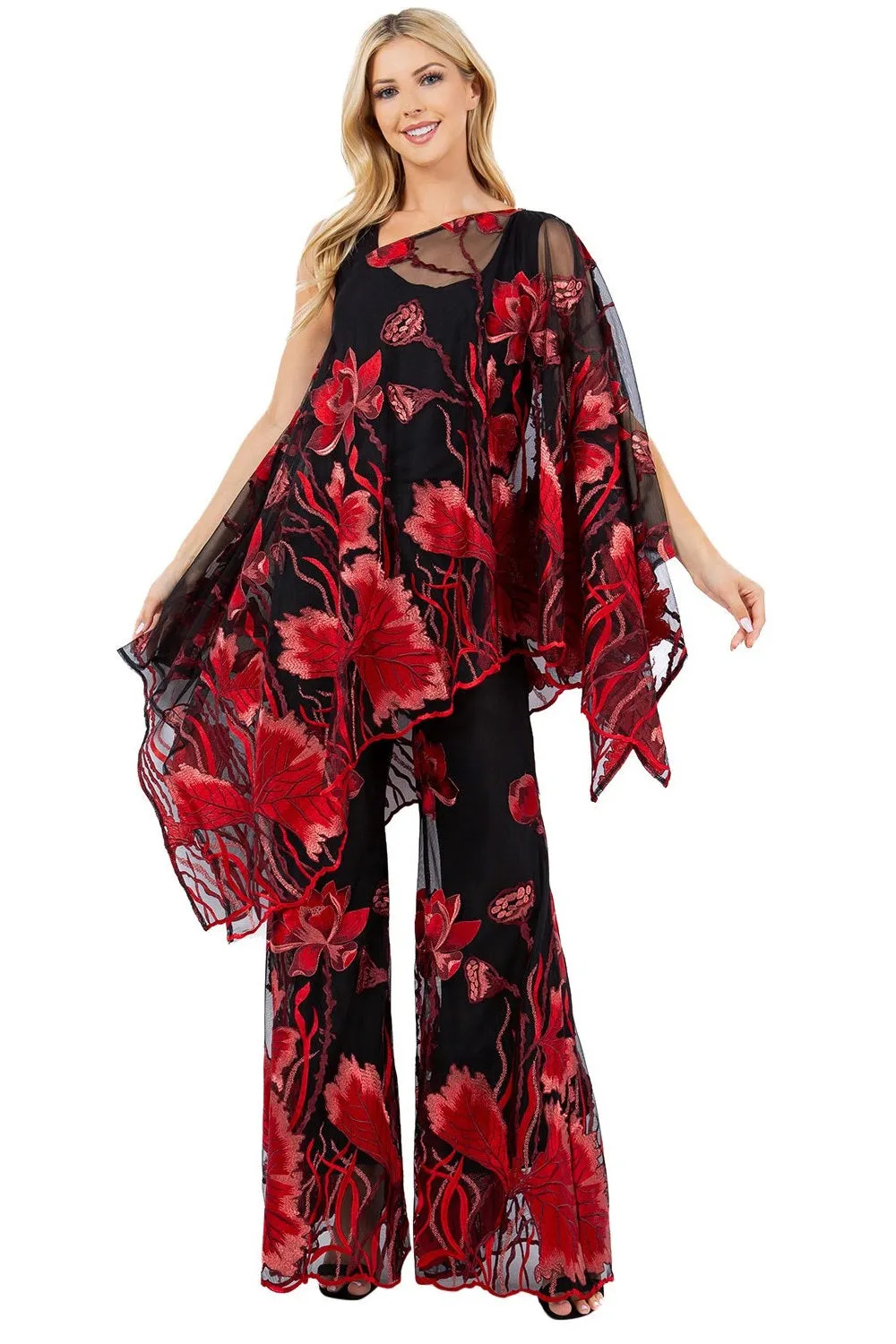 Mesh Fantasy Scarf Pant Suit