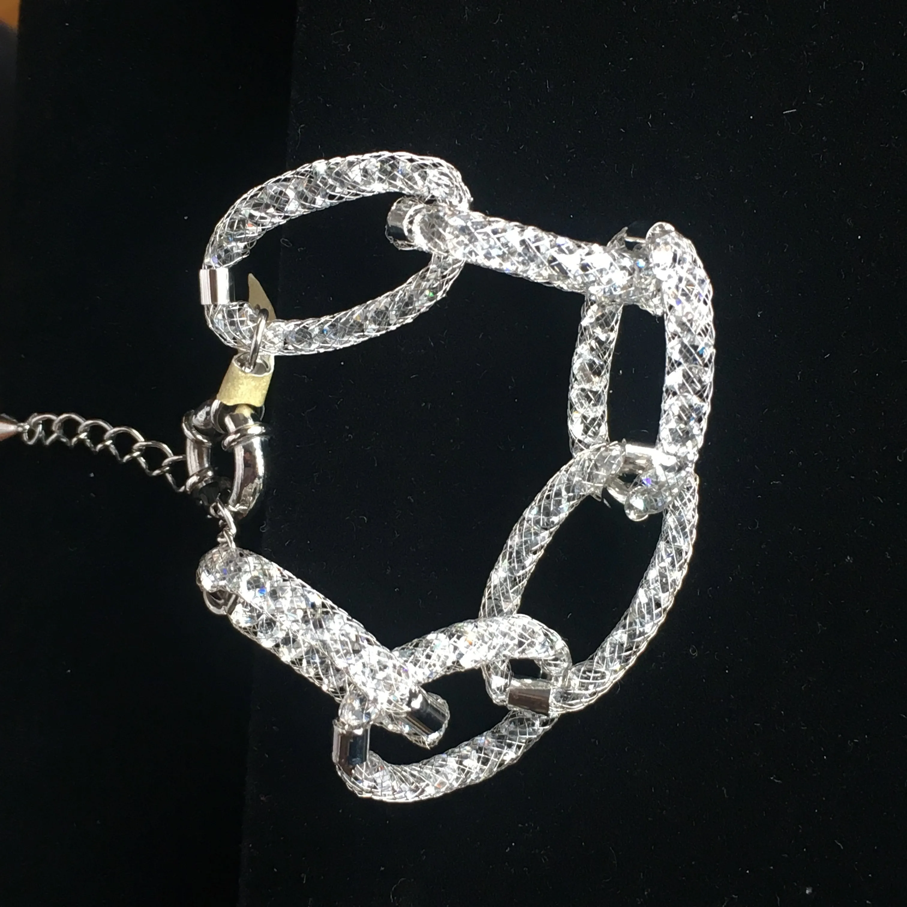 Mesh Link Bracelet with Swarowski Crystals -18K White Gold Plated