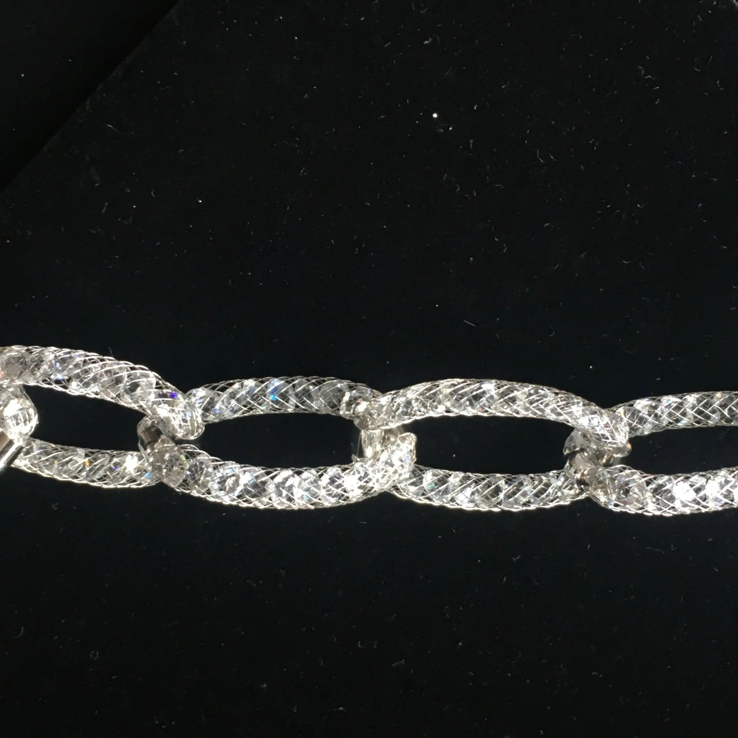 Mesh Link Bracelet with Swarowski Crystals -18K White Gold Plated