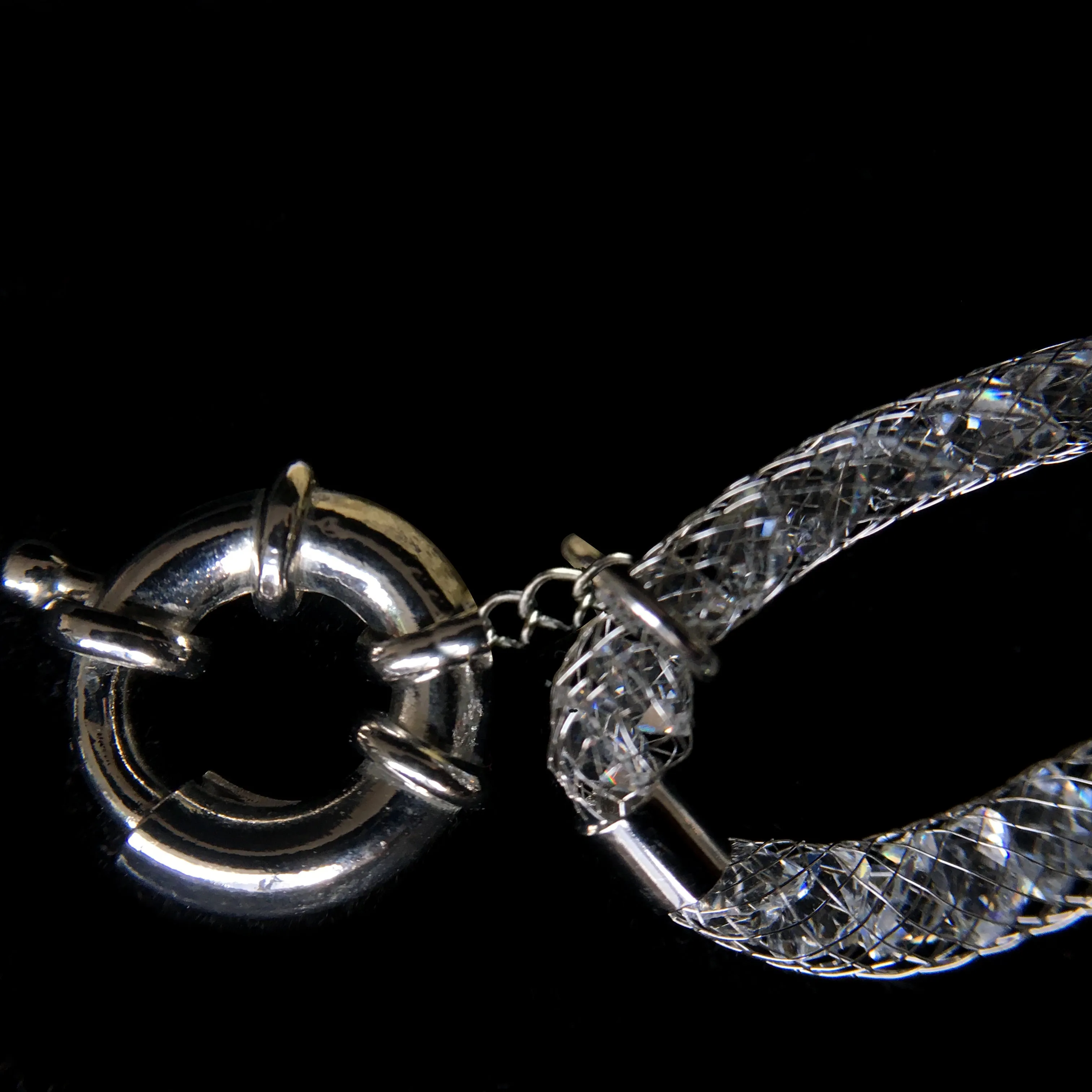 Mesh Link Bracelet with Swarowski Crystals -18K White Gold Plated
