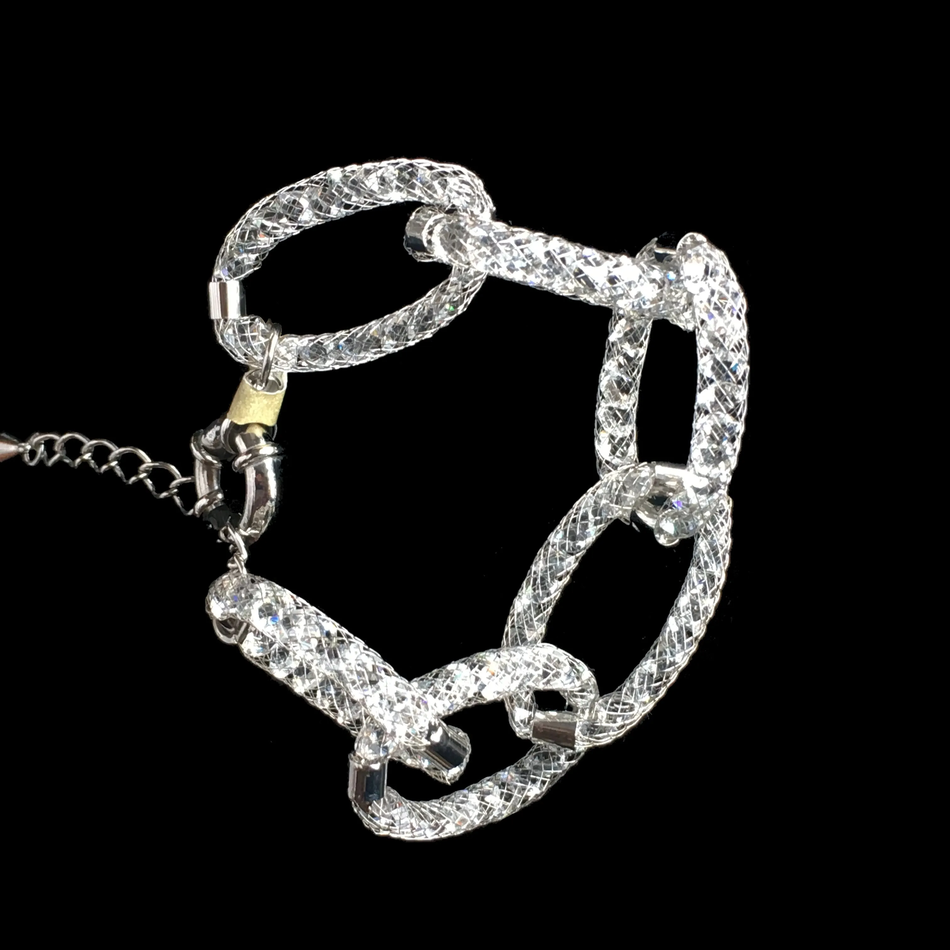 Mesh Link Bracelet with Swarowski Crystals -18K White Gold Plated