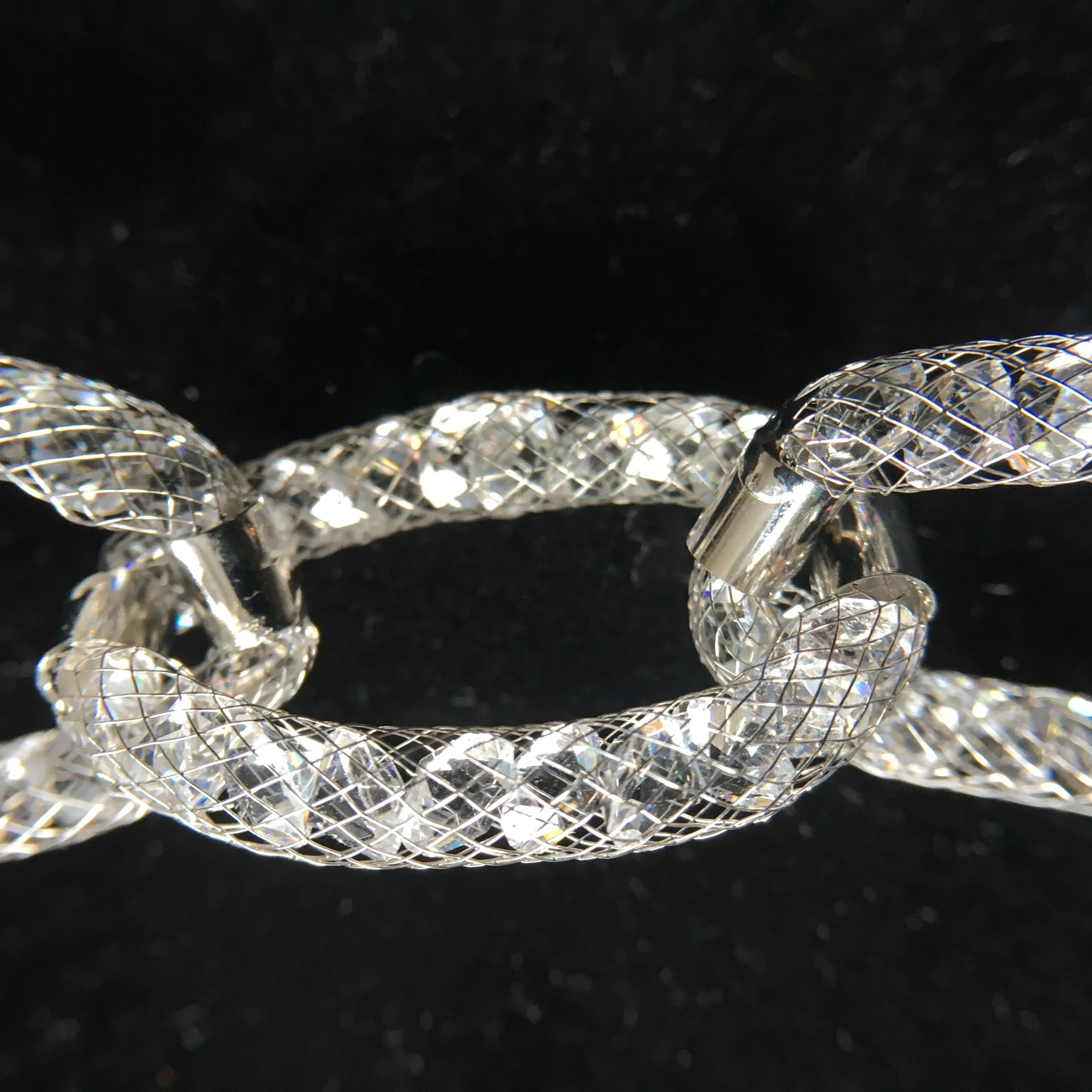 Mesh Link Bracelet with Swarowski Crystals -18K White Gold Plated