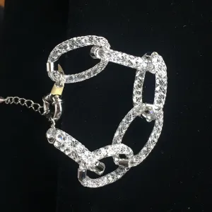 Mesh Link Bracelet with Swarowski Crystals -18K White Gold Plated