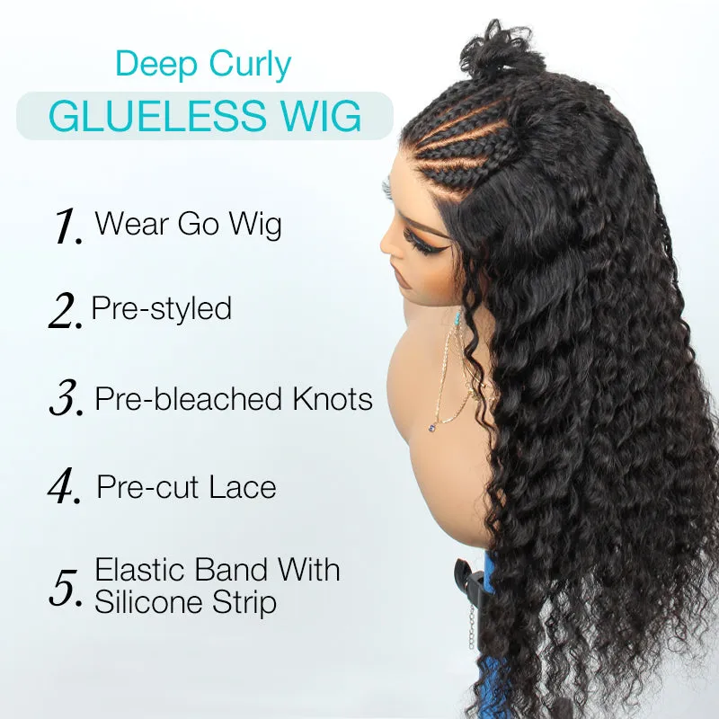 Micro French Braids 5x5 Pre-Cut Lace Deep Wave Human Hair Wig Natural Color
