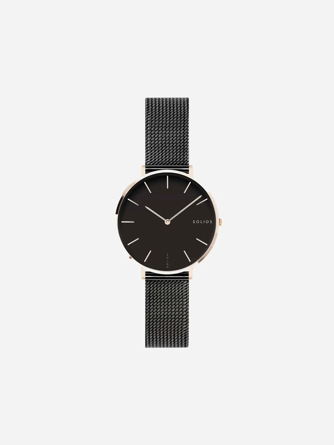 Mini Solar Watch with Black & Rose Gold Dial | Black Mesh Strap