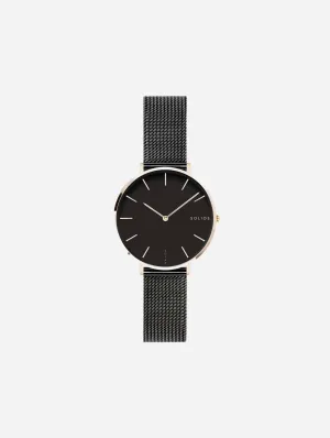 Mini Solar Watch with Black & Rose Gold Dial | Black Mesh Strap